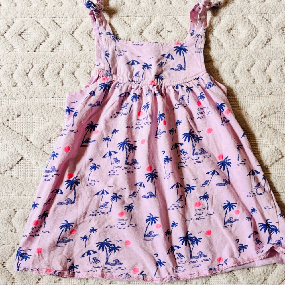 Zara Girls Tie Strap Sundress Tropical Palm Print Pale Pink Blue, Sz 3-4Y